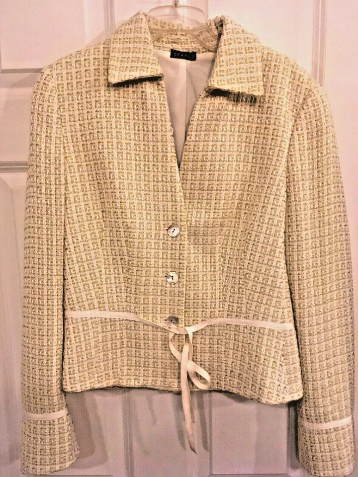 Jaqueta SEARLE Designer Lã Tweed Dente de Cão Retro Glam 3 Botões Verde Tamanho 6 NOVA - Imagem 1 de 4