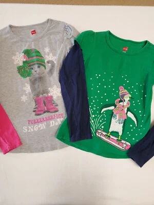 Lote X2 Camisas Hanes Niñas L/S Gris con Mangas Rosa y Verde con Mangas Azules Talla S Foto 1 de 4