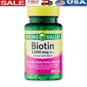 Biotin Softgels Hair Skin Nails Health Dietary Supplement 5000 mcg 120 Count New - Picture 1 of 18