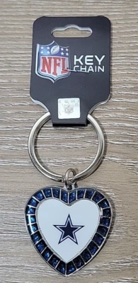 Dallas Cowboys NFL Team Blue Heart Rhinestones Bling Keychain Key Ring NEW RICO - Image 1 of 4