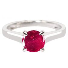 14KT White Gold & 1.20Ct Round Shape 100% Natural Burmese Red Ruby Women's Ring