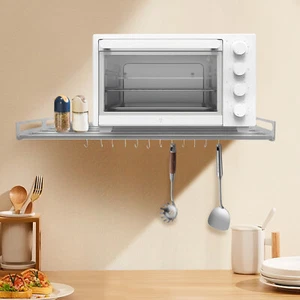 Wall Mount Microwave Oven Shelf Kitchen Item Storage Bracket W/12Hooks Stainless - Picture 1 of 10