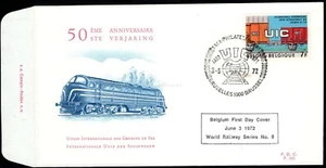 FDC Bélgica 1972, 50 aniversario. Intl. Unión ferroviaria - Imagen 1 de 2