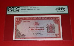 Rhodesia 2 dollars 1970-72 P 31d, PCGS 65 PPQ Gem New UNC REPLACEMENT