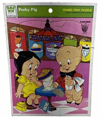 Vintage Whitman Frame Tray Puzzle Porky Pig & Petunia Pig 1979 Looney Tunes - Image 1 of 4