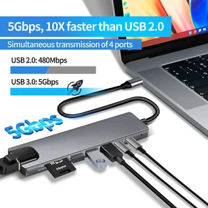 8 in 1 Type C to HDTV Adapter Hub 4K for MacBook Pro Air iMac iPad Pro USB 3.0 - Picture 1 of 6