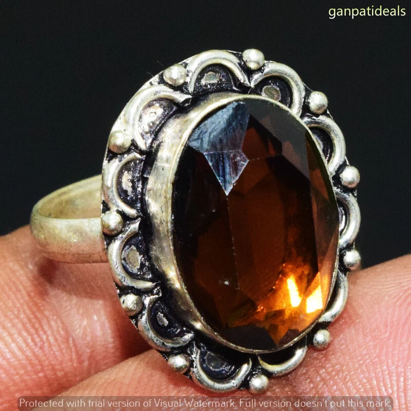 Anillo étnico hecho a mano con piedras preciosas de vidrio naranja talla EE. UU. - 9,25 GR-30651 Foto 1 de 1