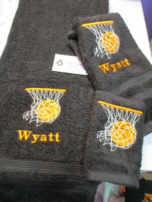 Basketball & Hoop Personalized 3 Piece Bath Towel Set  Any Color - Image 1 of 4