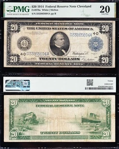VERY NICE Bold & Crisp VF 1914 $20 CLEVELAND Federal Reserve Note! PMG 20! 65694 - Picture 1 of 3
