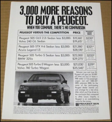 Peugeot 505 1988 anuncio impreso coche automóvil publicidad vintage GLS STX Turbo S Foto 1 de 4