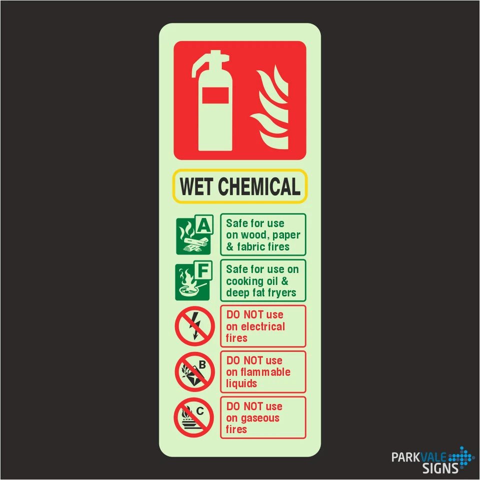 LASTING IMPRESSIONS (SIGNS) LIMITED Photoluminescent Wet Chemical Fire Extinguisher ID Glow In The Dark Sign