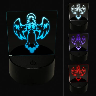 Praying Angel with Wings 3D Illusion LED Night Light Sign Nightstand Desk Lamp - Image 1 of 4