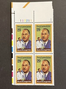 Scott # 2746 29-cent Percy Lavon Julian Black Heritage Stamp, MNH Plate Block 4 - Picture 1 of 1