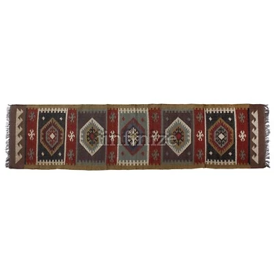 Rustic Handmade Wool Jute Rug Runner 30x96" Boho Reversible Kilim Stair Yoga Mat - Image 1 of 4