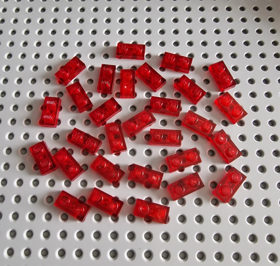 LEGO Platte Bauplatte 1x2 Transparent Rot 30 Stück Red Basic Plate 3023 R3 - Bild 1 von 1