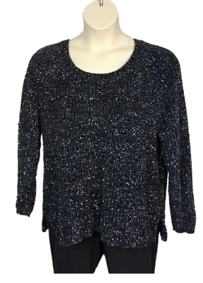 Lane Bryant Sweater Womens Plus Size 22/24 Black Gray White Marled Soft Pullover - Image 1 of 4
