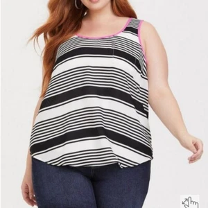Torrid Striped Pocket Tank Top Black White Neon Pink Trim Women's Size 4X - Picture 1 of 6