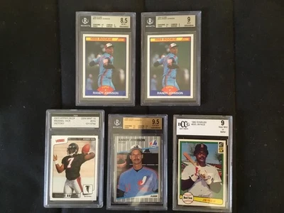 Un lote de 5 tarjetas graduadas Randy Johnson (9,5, 9, 8,5) Jim Rice (9) Mike Vick (10) Foto 1 de 4