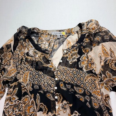 Blusa Top Figueroa Flor XL Boho Patchwork Estampado Floral Transparente Manga Larga Foto 1 de 4