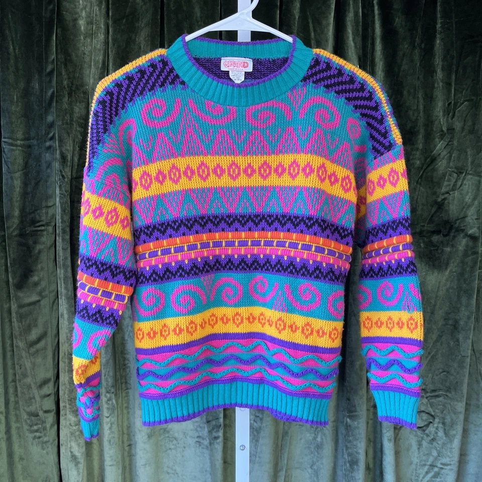 Винтажный Coogi стиль пуловер свитер многоцветный маленький женщин или молодежи 10/12 - Изображение 1 из 4