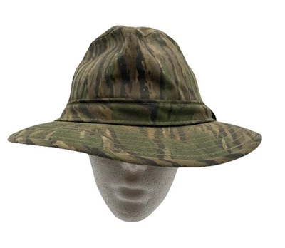 Mens Fedora Hat Tree Bark Camo Canvas Hunting Outdoors USA Size Medium - Image 1 of 4