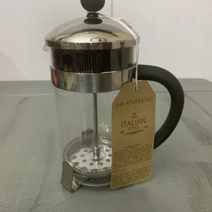 Brandani French Press Coffee Maker Italian Style Glass Black Stainless Trim - Picture 1 of 8