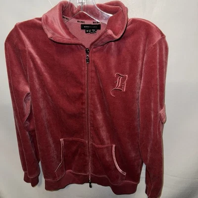 BCBG Max Azria Rojo Terciopelo Sudadera Cremallera Delantera Manga Larga Chaqueta Abrigo M Foto 1 de 4