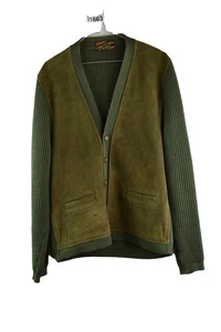 Glenhusky Herren Wolle Strick Cardigan Wildleder Vintage Größe 42' Oma Pullover - Bild 1 von 5
