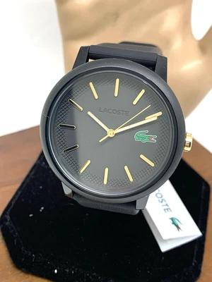Lacoste Men's Watch 2011233 Quartz Gold Black Dial Textured Rubber Band 42mm - Image 1 of 4