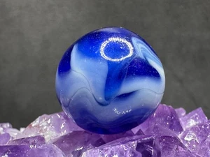 NICE Vintage Alley Agate or Heaton Swirl Marble Transparent Blue - .89" SHOOTER! - Picture 1 of 7