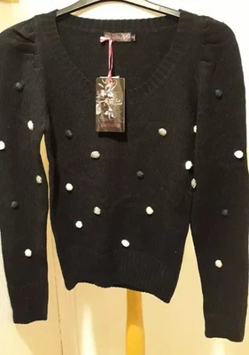 New with tag-Fionella -Black jumper with knit bobbles on front &sleeves size 10 - Image 1 of 4