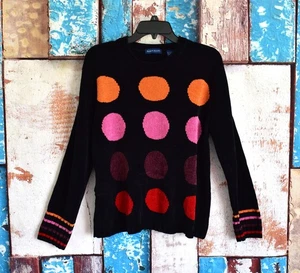 Women's Karen Scott Sweater Long Sleeve Crew Neck Retro Dot LARGE Black - Picture 1 of 9
