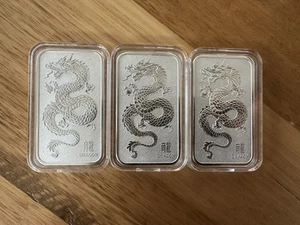 1 Oz Silver Lunar Dragon Rectangular Minted Bar In Capsule x 1 Perth Mint 99.99 - Picture 1 of 4
