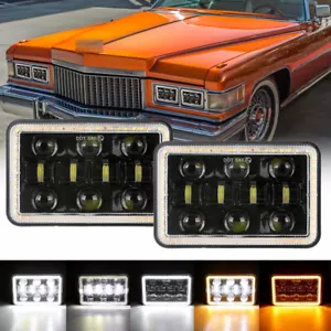 Pair 4x6" LED Headlights Hi/Lo Beam DRL Turn Signal Lamps For Cadillac DeVille - Bild 1 von 12