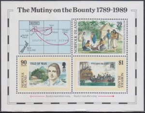 NORFOLK ISLAND # 456 CPL MNH BLOCK of 3 DIFF + LABEL,NOVEL, MUTINY on the BOUNTY - Picture 1 of 1