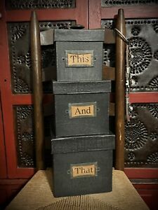 Grubby Primitive THIS and THAT Black Vintage Style Stacking  Box Set of 3