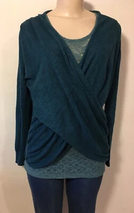 Soft Surroundings Sweater & Lace T-Shirt Teal Blue Crisscross Ruched  S EUC - Picture 1 of 10