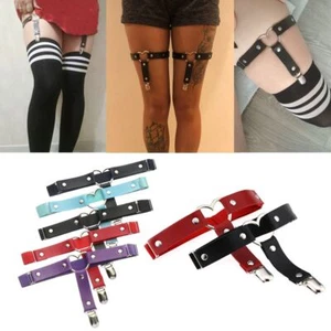 Harajuku Punk Garter Belt Pu Leather Thigh Harness Heart Leg Garter Straps - Picture 1 of 22
