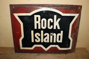 Letrero de metal de acero original vintage de motor de tren ferroviario Rock Island de 18" - Imagen 1 de 6