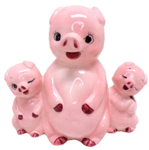 3 Little Pigs Pink Piggy Coin Bank Ceramic Anthropomorphic Kitschy VTG Japan - Picture 1 of 13