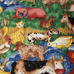 Bauernhoftiere Neuheit Druck Quilt Stoff von Hoffmann Schweine Kühe Enten 1/2 Yard F3063 - Bild 1 von 6