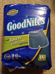 GOODNITES Sleep Boxers Boys S/M 38-65 Pounds 1 Pack NEW Blue 14 Per Pack - Picture 1 of 3
