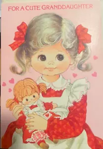 Gibson Greetings Paper Doll Valentinstag Grußkarte - Puppe mit Frisuren 70er Jahre - Bild 1 von 3