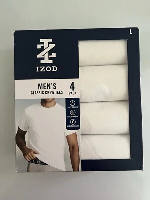Pacote com 4 camisetas masculinas brancas clássicas de gola redonda IZOD’s em grande novo - Imagem 1 de 4