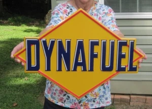 Dynafuel Sunoco Gasoline Gas Oil 20" Embossed Metal Steel Sign Garage Vintage - Picture 1 of 3