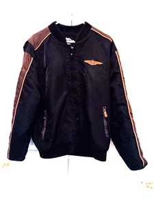 Harley Davidson 110th Anniversary Nylon Black/Brown Bomber Riding Jacket XL - Picture 1 of 16