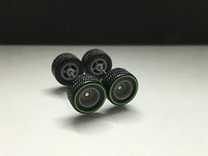 R106 Hot Wheels 1/64 Set Grey RR Green Line 12mm Medium RUBBER WHEELS TIRES - Picture 1 of 5