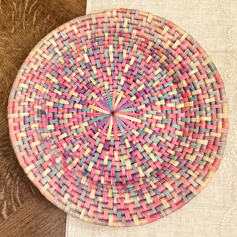 Vintage Hand Woven Straw Basket Table Decor Bohemian Wall Hang Multicolor Cover
