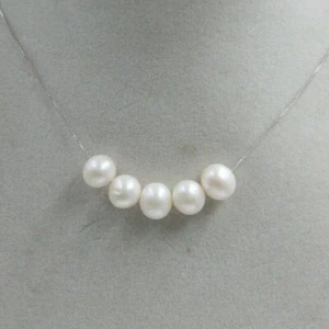 Charm Mini White 6-7 mm South sea natural rice shape pearl 925S Pendant 46cm - Bild 1 von 3