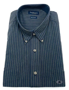 Vintage Van Heusen Men's XL Green Blue Stripes Button Up Long Sleeve Shirt NEW - Picture 1 of 5